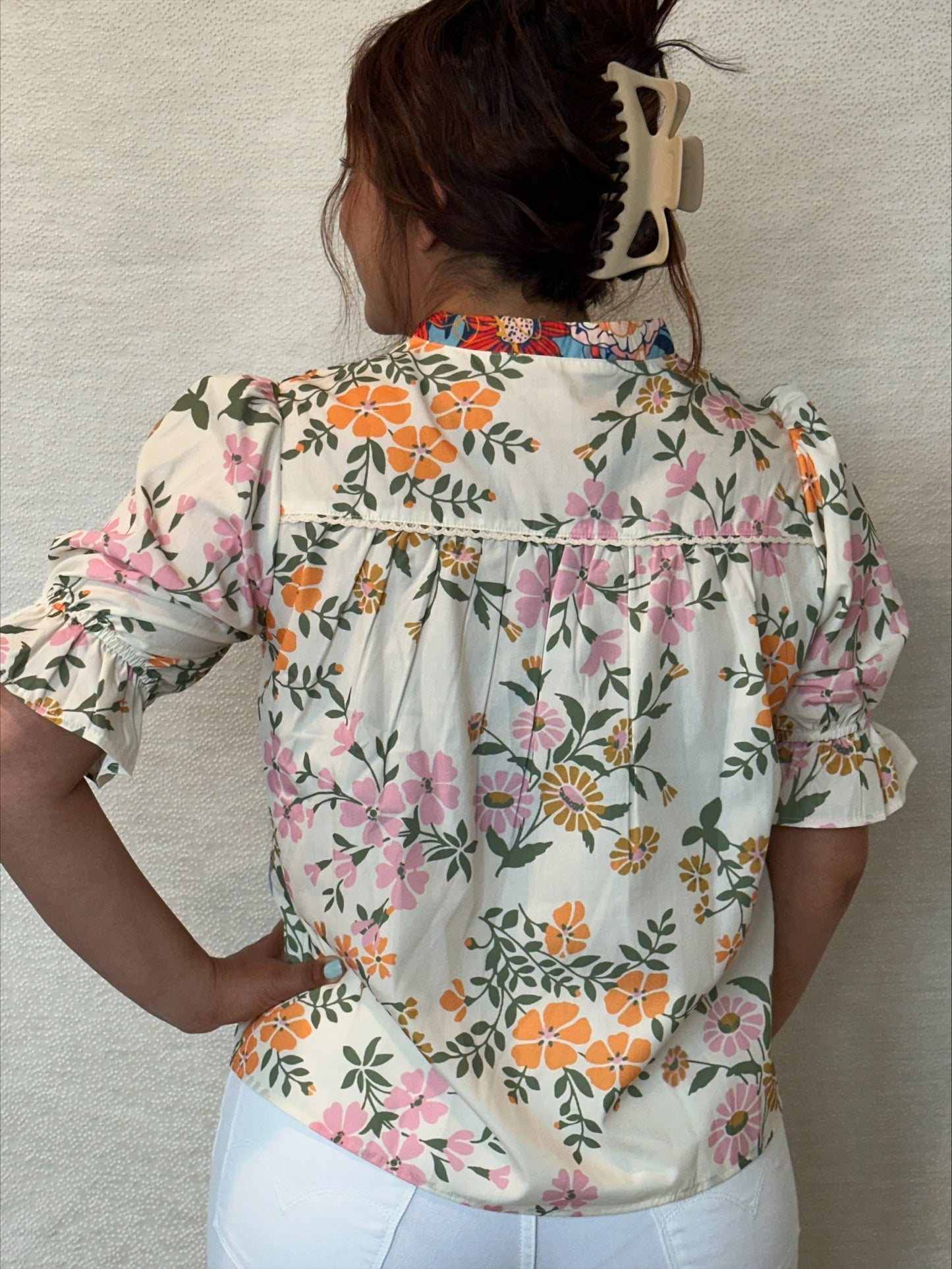 Multicolor Half Sleeve Boho Floral Blouse