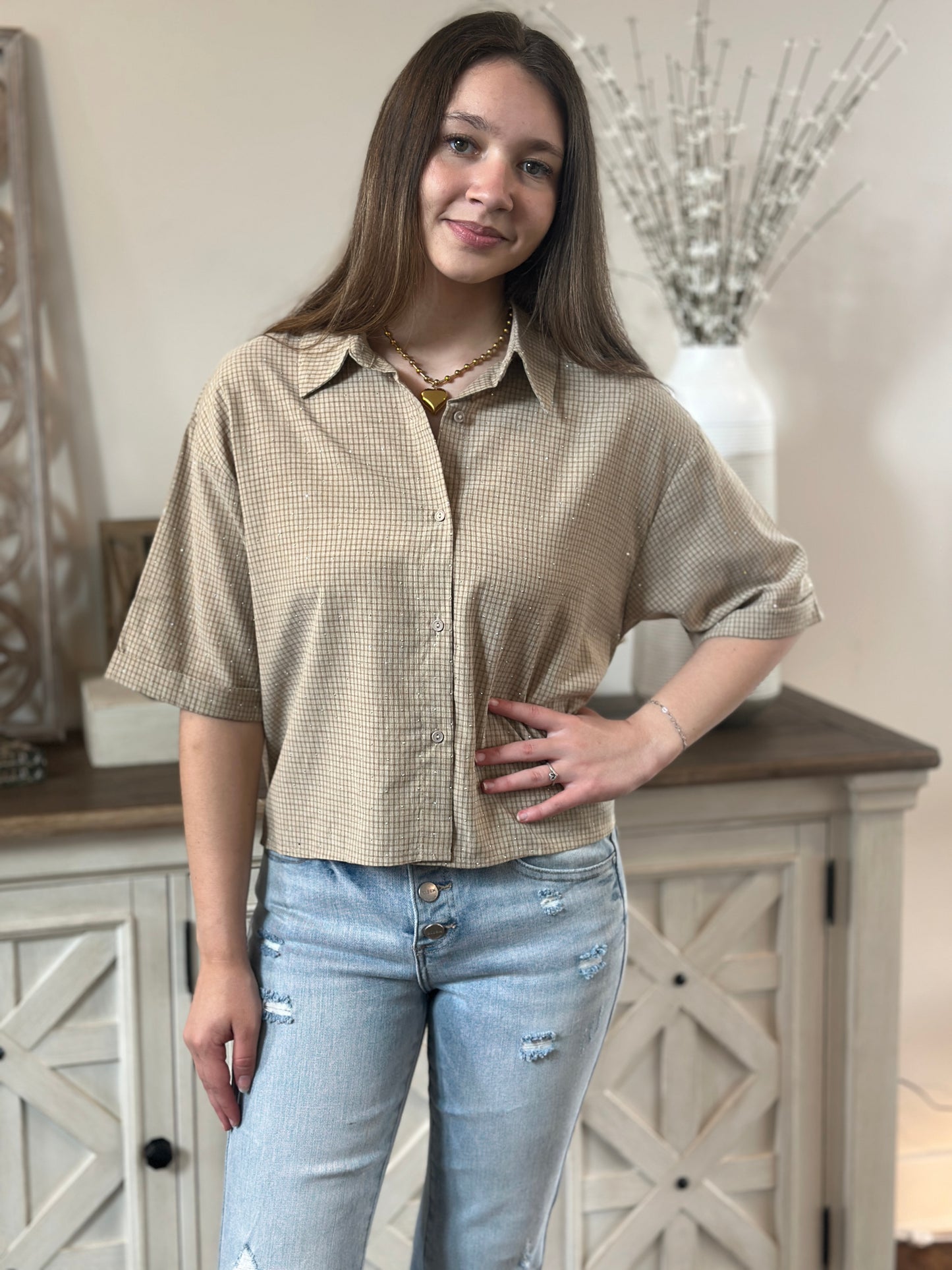 Midtown Shine Button-Up Shirt ✨🤍