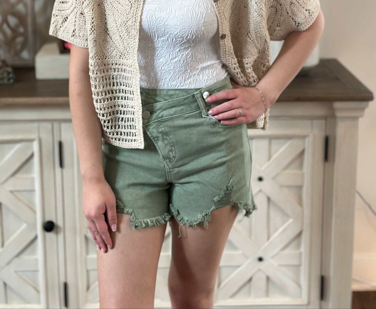 High-Rise Olive Shorts