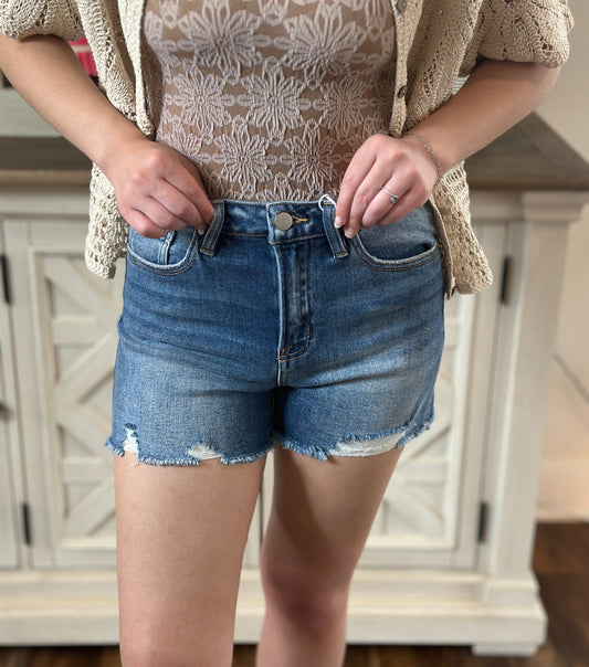 Downtown Distressed High Rise Shorts