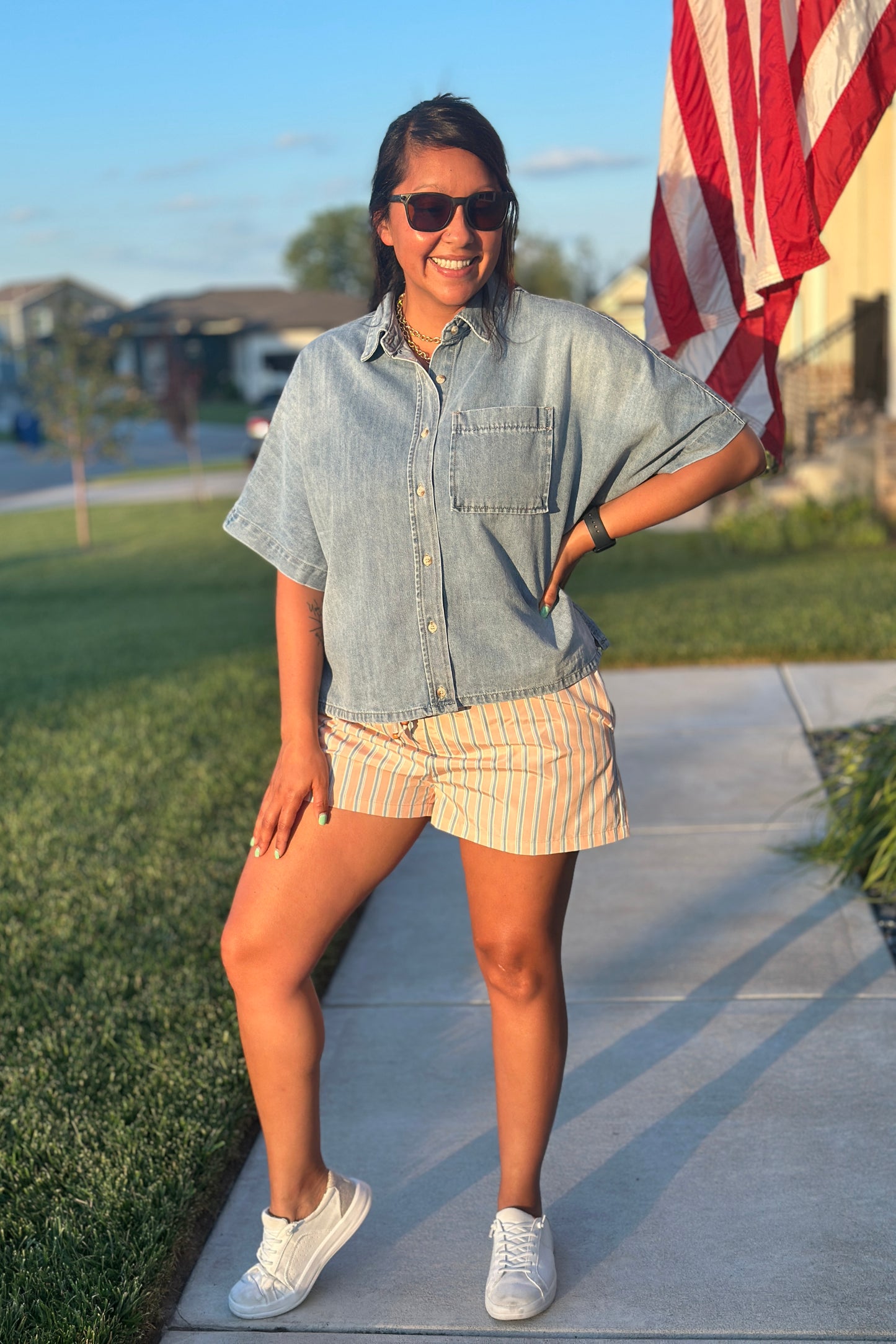 Peachy Stripe Shorts 🍑💙