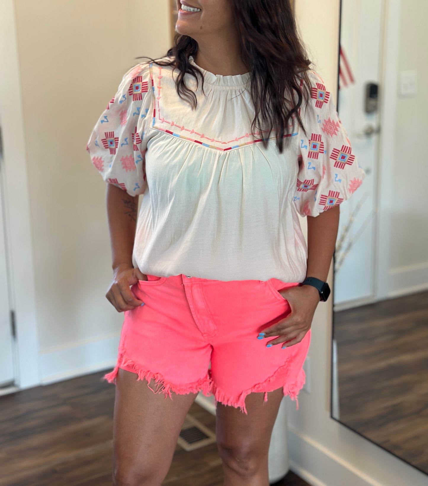Embroidered High Neck Top