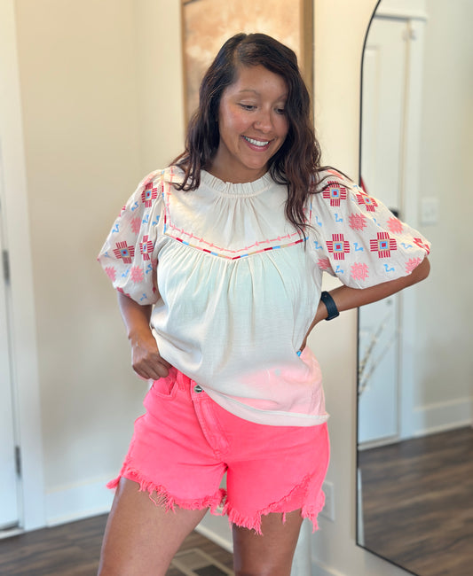 Embroidered High Neck Top