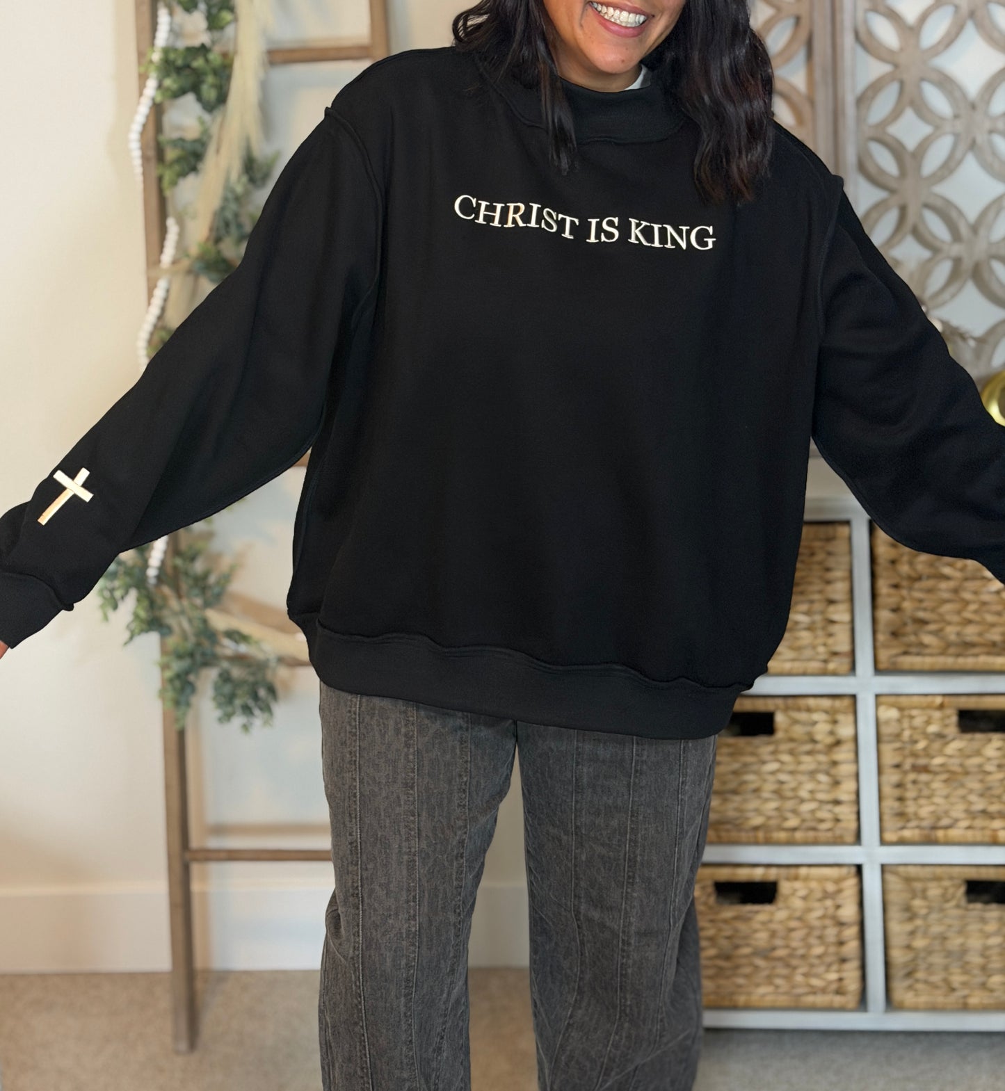 Christ Is King Embroidered Mock Neck Sweatshirt