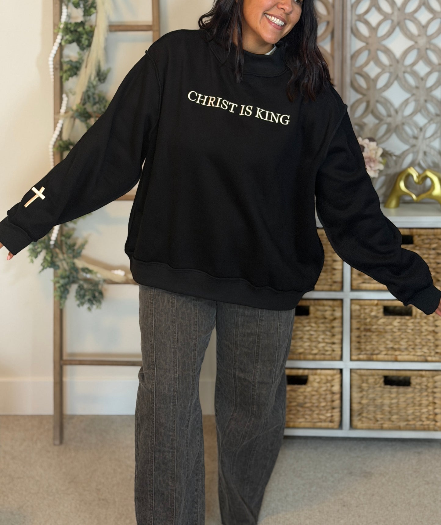 Christ Is King Embroidered Mock Neck Sweatshirt
