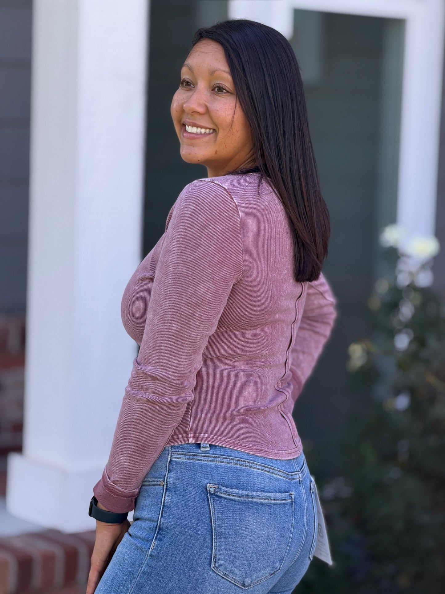 The Heritage Ribbed Henley — Maroon