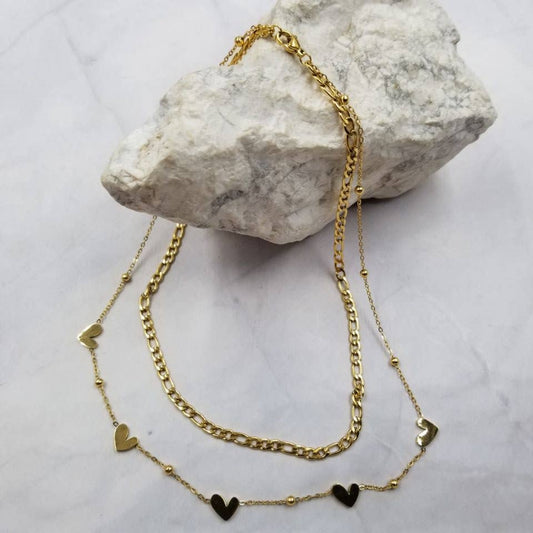Layered Gold Heart Charm Necklace
