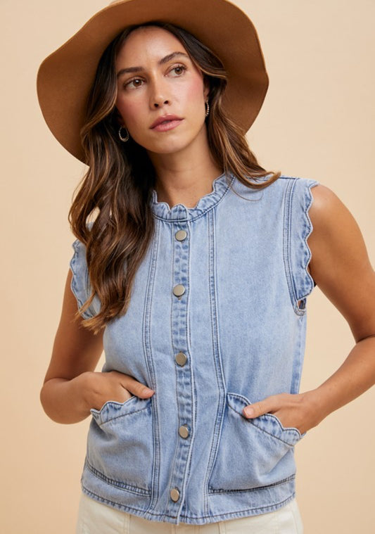 Sweet Scallop Love Denim Vest