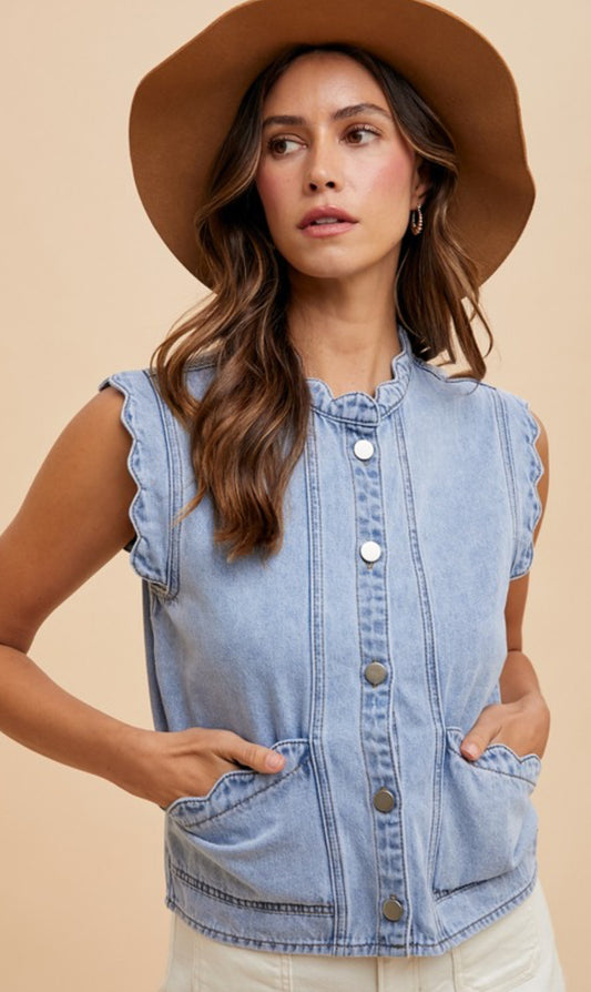 Sweet Scallop Love Denim Vest