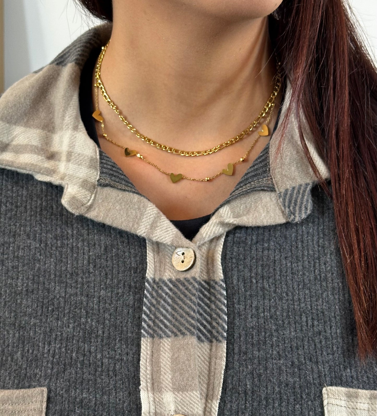 Layered Gold Heart Charm Necklace