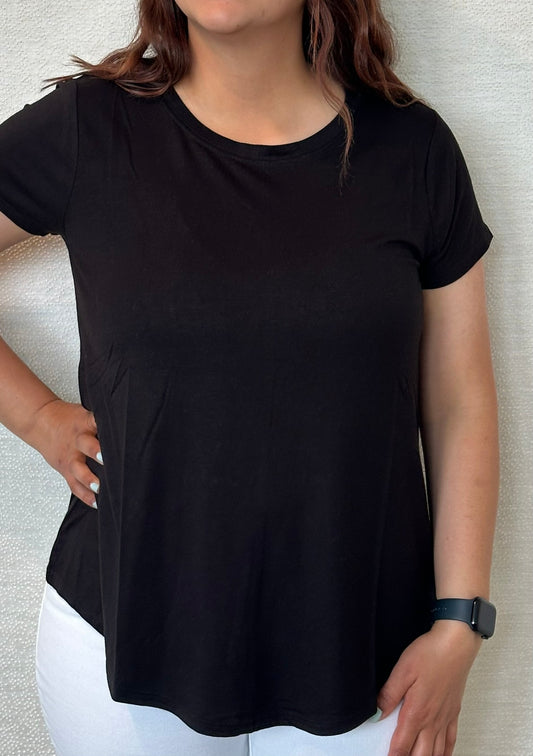 Flowy Round Hem Rayon Short Sleeve Top