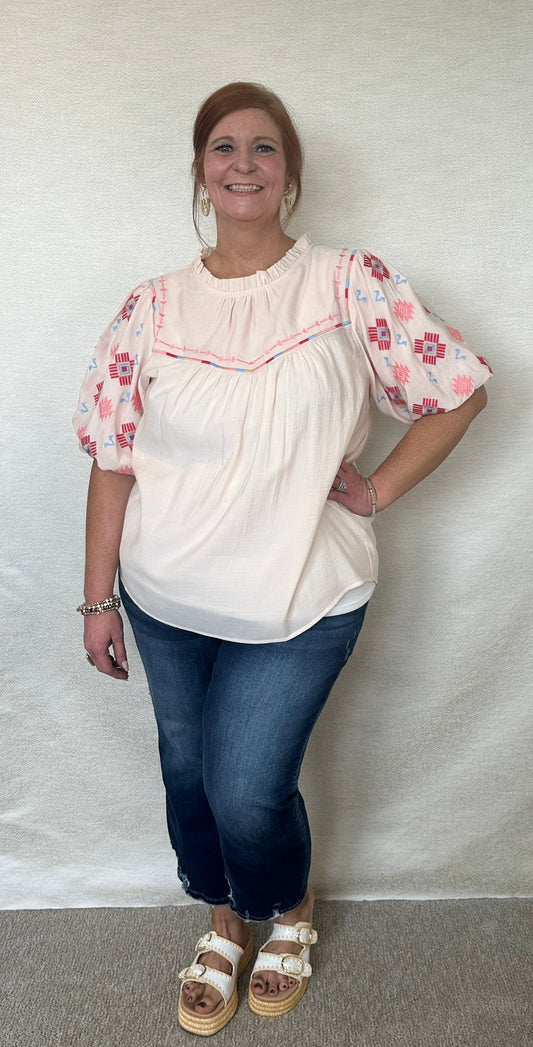 Embroidered High Neck Top