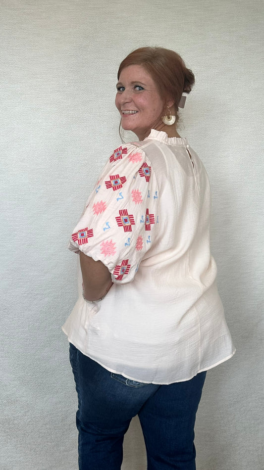 Embroidered High Neck Top