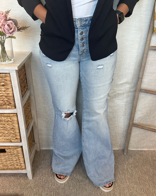 Mid Rise Button Down Flare Denmin