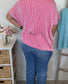 Ribbed Striped Oversized Top-Hot Pink