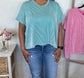 Ribbed Striped Oversized Top - Light Teal