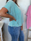 Ribbed Striped Oversized Top - Light Teal
