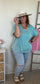 Ribbed Striped Oversized Top - Light Teal