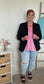 Ribbed Striped Oversized Top-Hot Pink