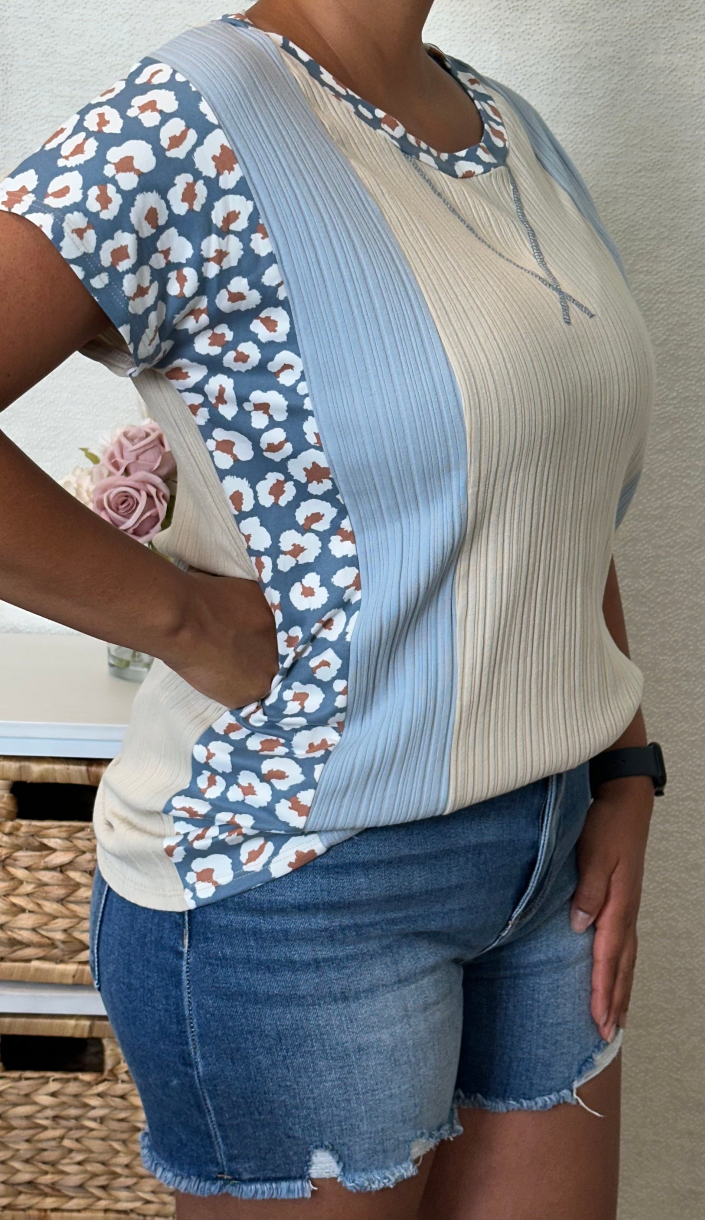 Leopard Colorblock Top