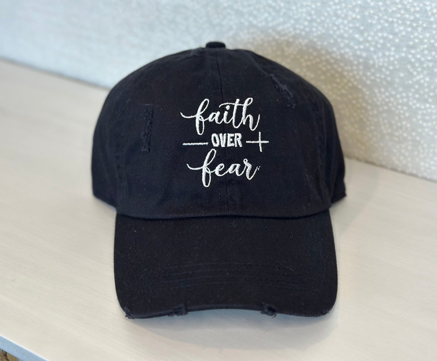 Faith Over Fear Distress Baseball Cap
