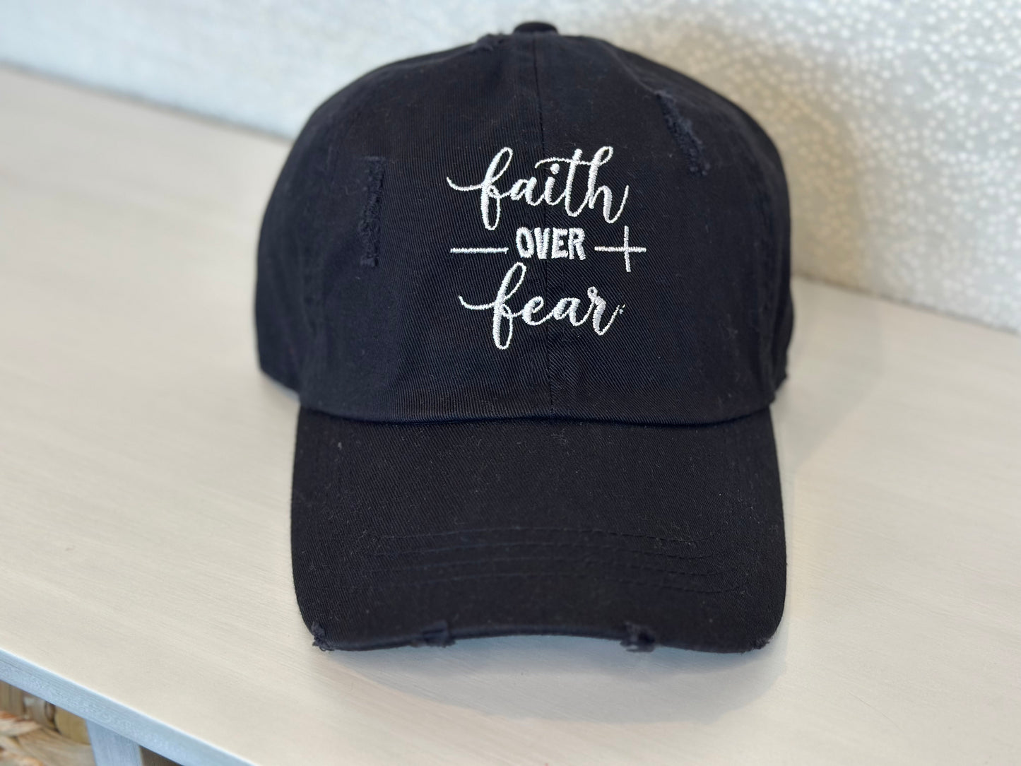 Faith Over Fear Distress Baseball Cap