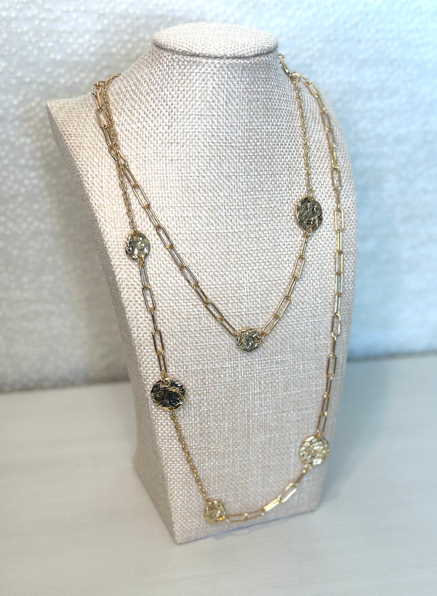 Hammered Station Coins Long Chain Necklace