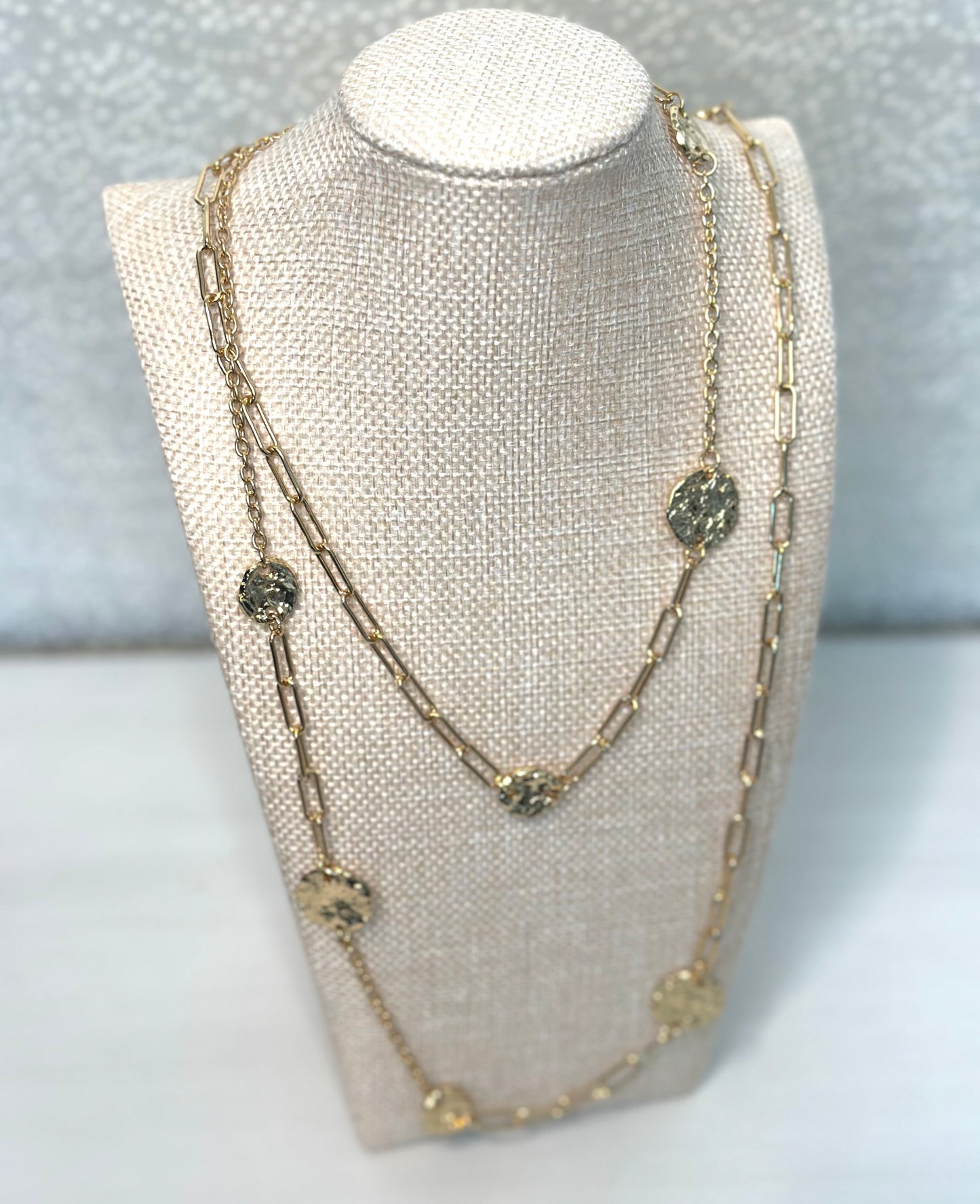 Hammered Station Coins Long Chain Necklace