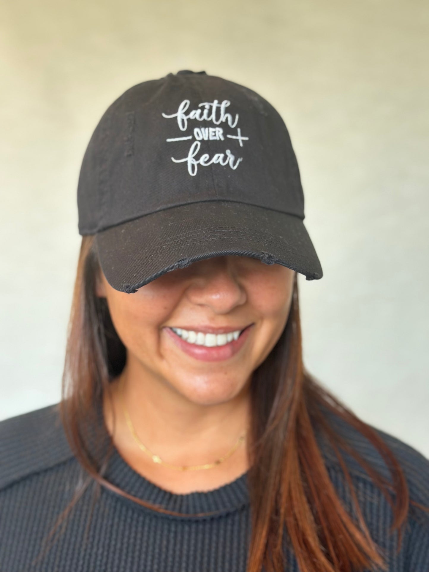 Faith Over Fear Distress Baseball Cap