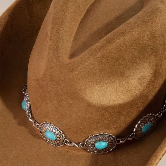Turquoise Oval Stone Strap Western Cowboy Hat