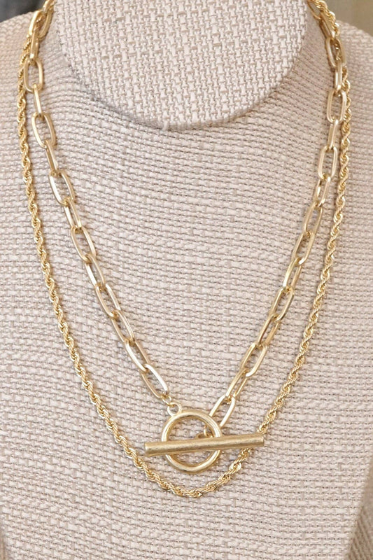Front Toggle Closure Necklace Multi Layer Chain