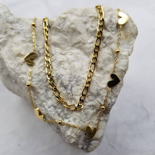 Layered Gold Heart Charm Necklace