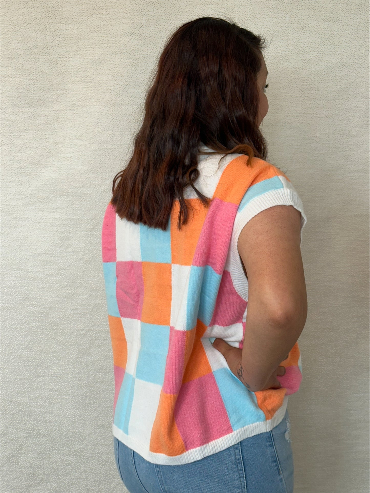 Multi-Color Checker Sweater Vest