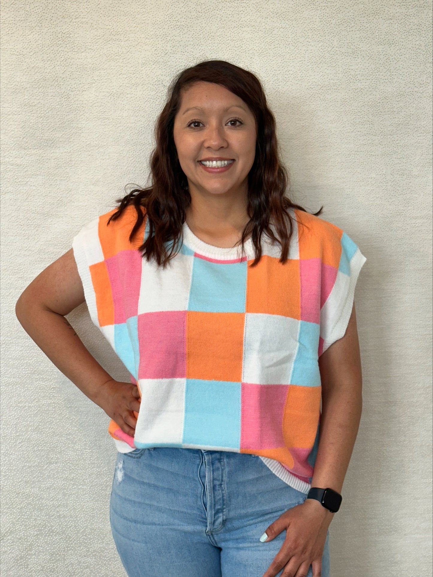 Multi-Color Checker Sweater Vest