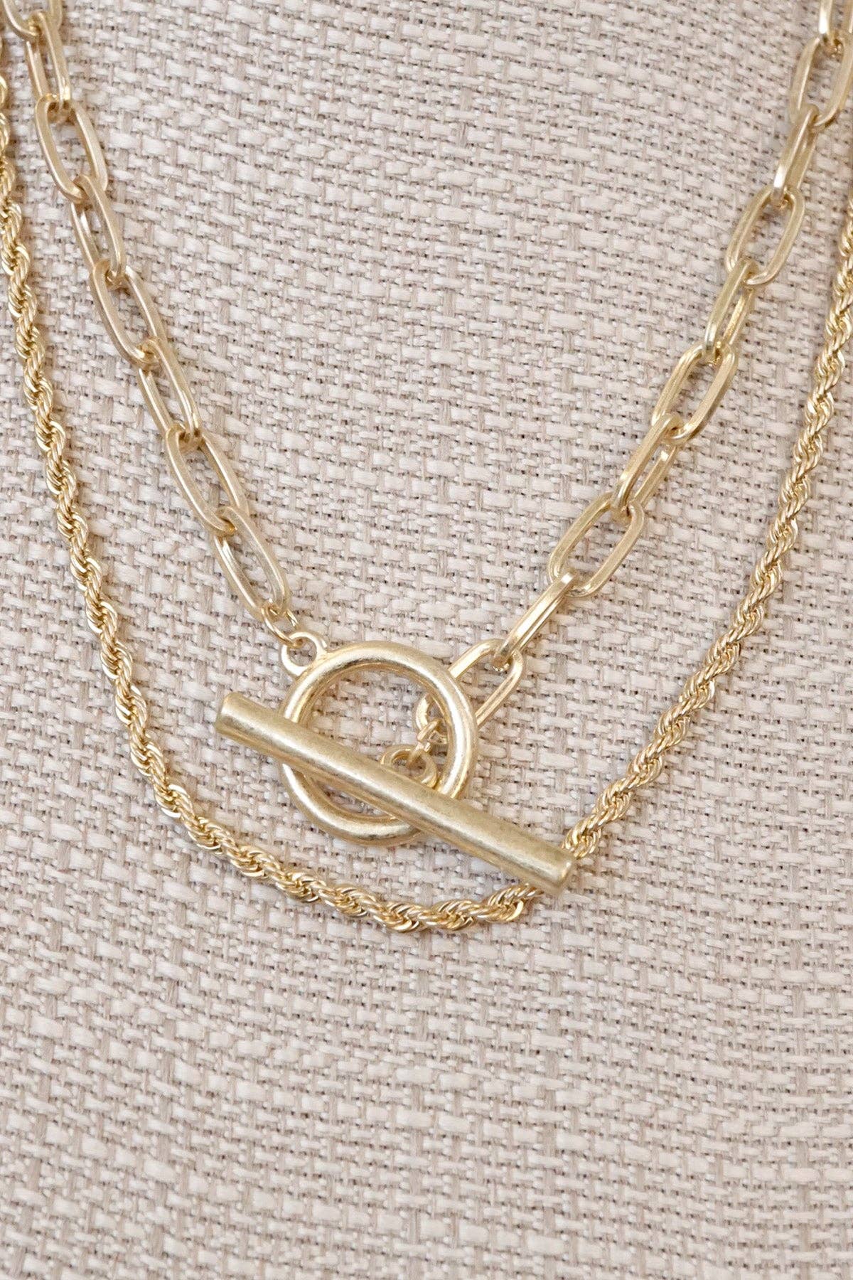 Front Toggle Closure Necklace Multi Layer Chain