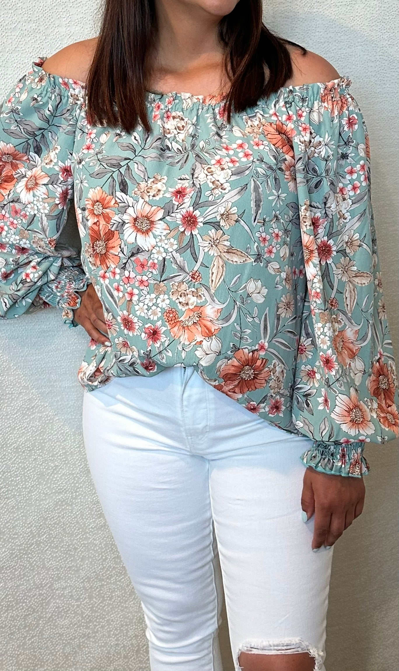 Off The Shoulder Floral Print Woven Top