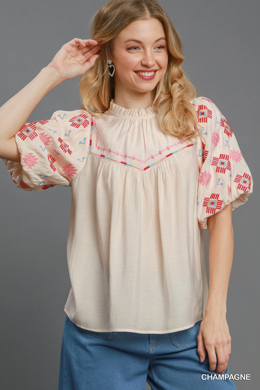 Embroidered High Neck Top