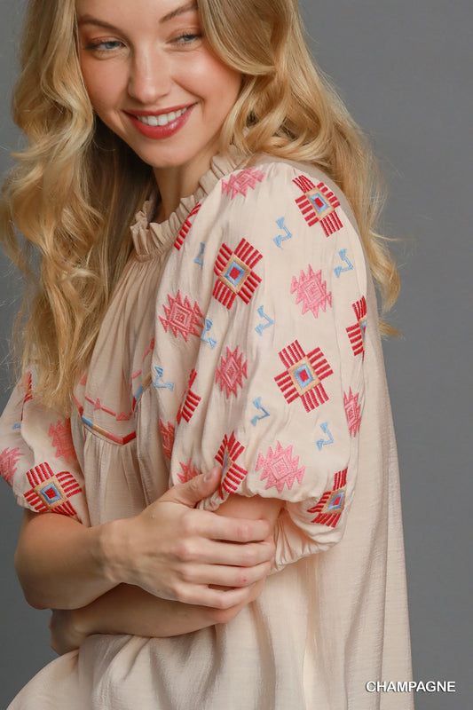 Embroidered High Neck Top
