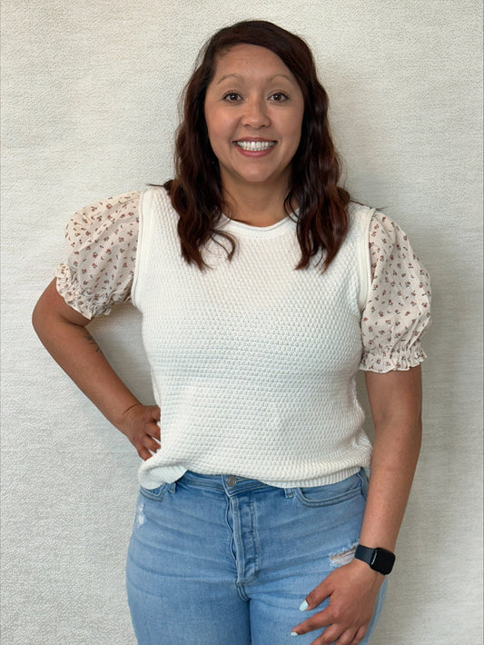 Knit Floral Sleeve Sweater