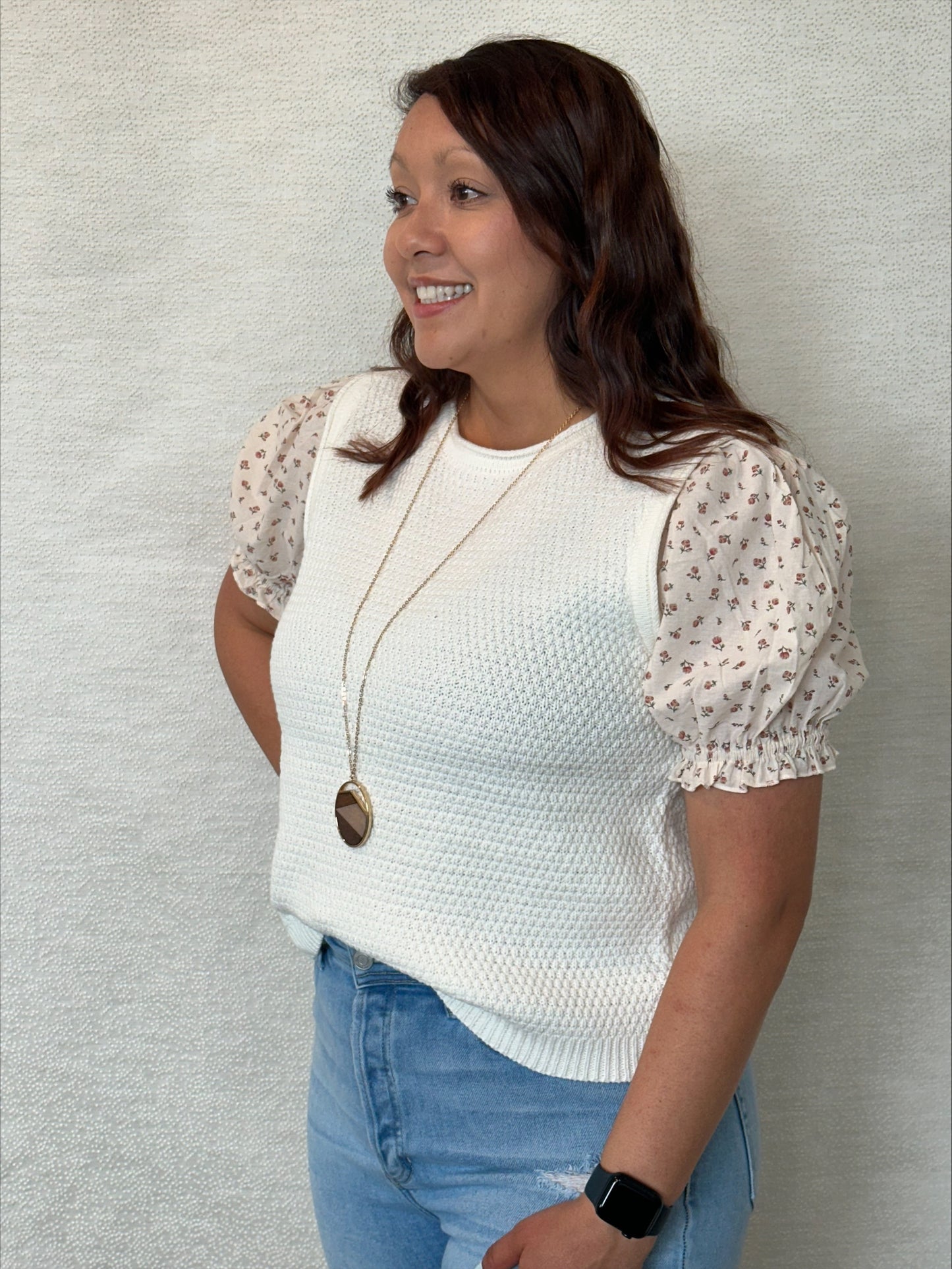Knit Floral Sleeve Sweater