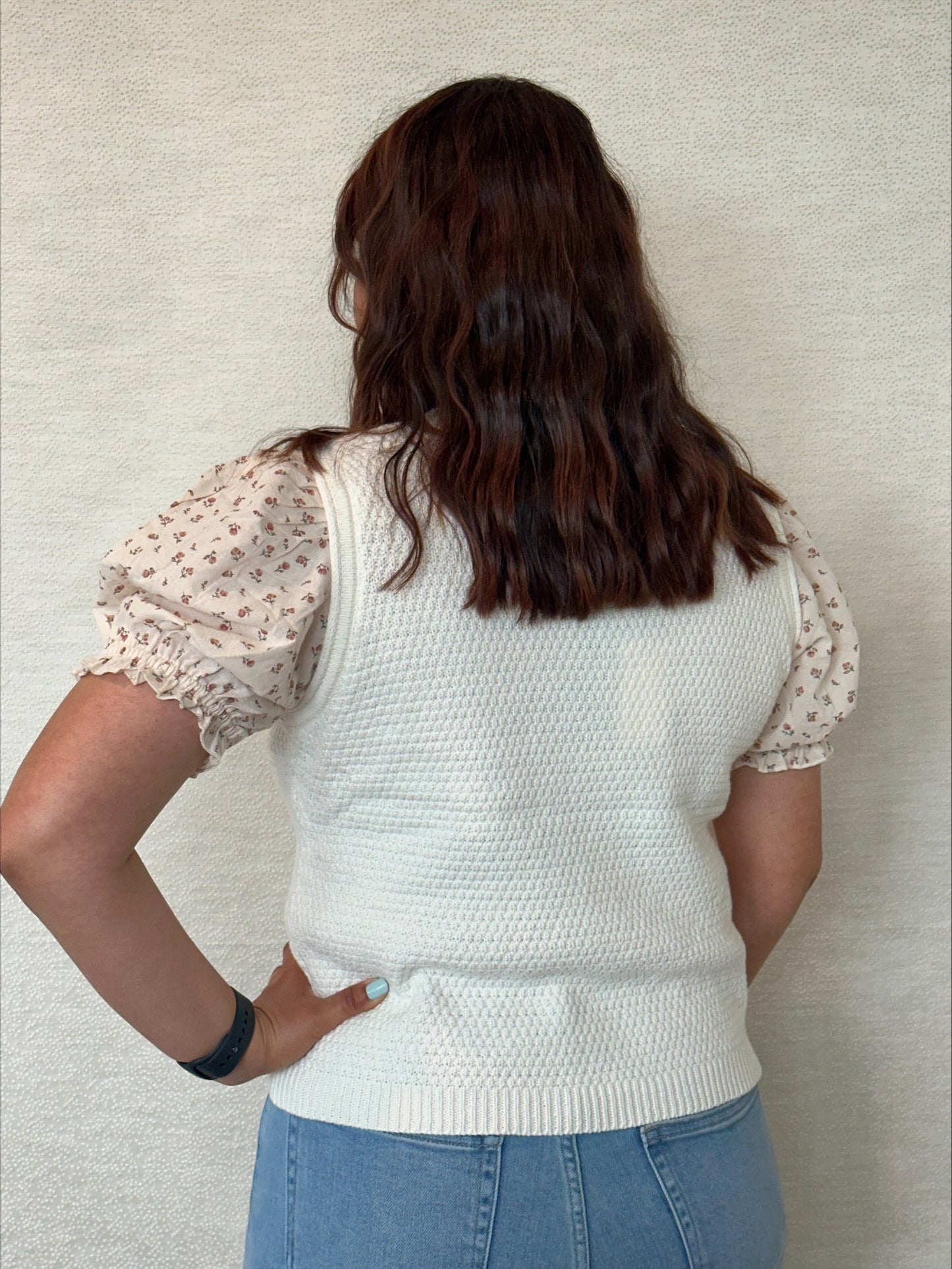Knit Floral Sleeve Sweater