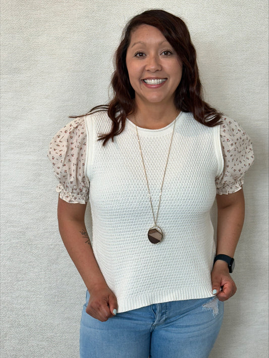 Knit Floral Sleeve Sweater