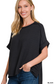 Corded Rib Short Cuff Sleeve Raw Edge Top - S/M & L/XL