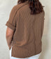 Corded Rib Short Cuff Sleeve Raw Edge Top - S/M & L/XL